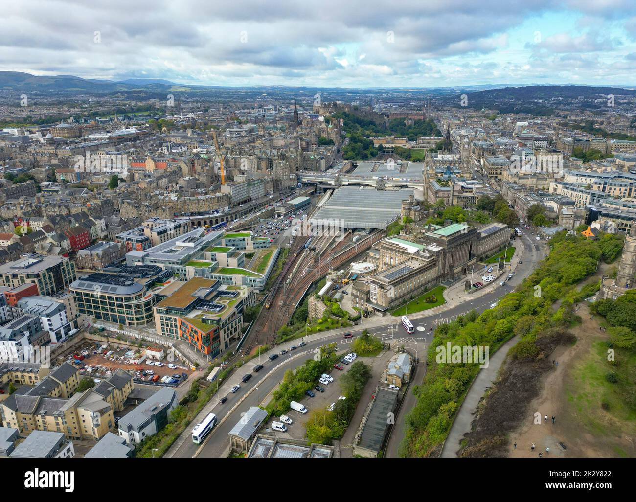 Veduta aerea dello skyline di Edimburgo, Scozia, Regno Unito Foto Stock
