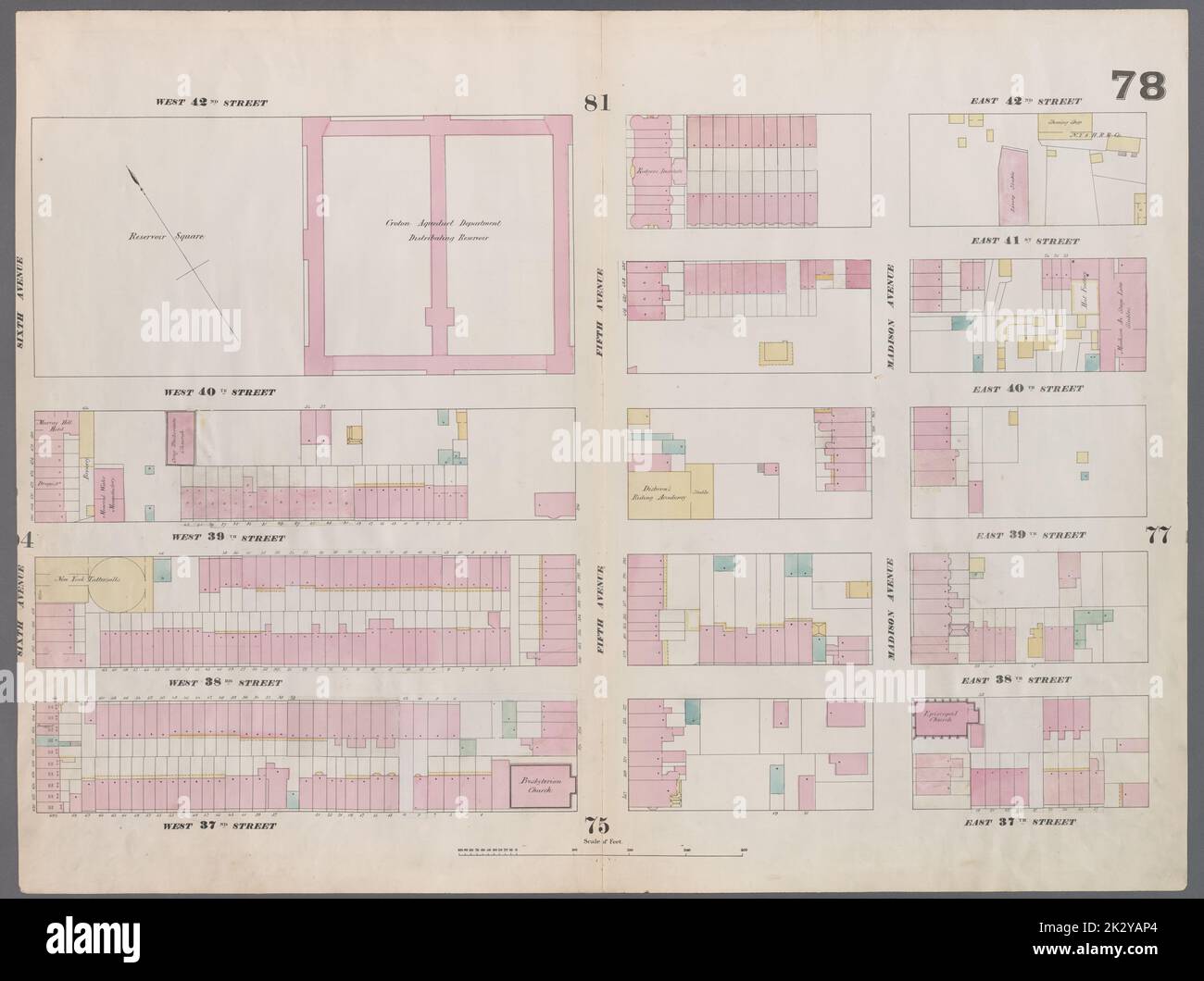 Cartografica, Mappe. 1857 - 1862. Lionel Pincus e la Principessa Firyal Map Division. Manhattan (New York, N.Y.), Real Property , New York (state) , New York Plate 78: Mappa delimitata da West 42nd Street, East 42nd Street, Fourth Avenue, East 37th Street, West 37th Street, Sesta Avenue Foto Stock