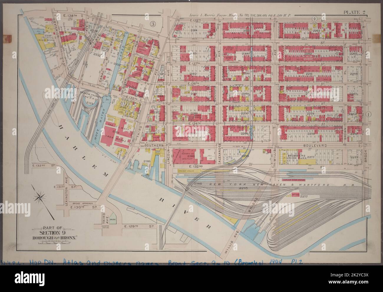 Bromley, George Washington. Cartografica, Mappe. 1904. Lionel Pincus e la Principessa Firyal Map Division. Bronx (New York, N.Y.), Real Property , New York (state) , New York Plate 2: Parte della Sezione 9, Borough of the Bronx. Delimitata da E. 138th Street, Third Avenue, E. 139th Street, Brook Avenue, E. 132nd Street, Lincoln Avenue, Southern Boulevard, Third Avenue, E. 135th Street e Exterior Street. Foto Stock