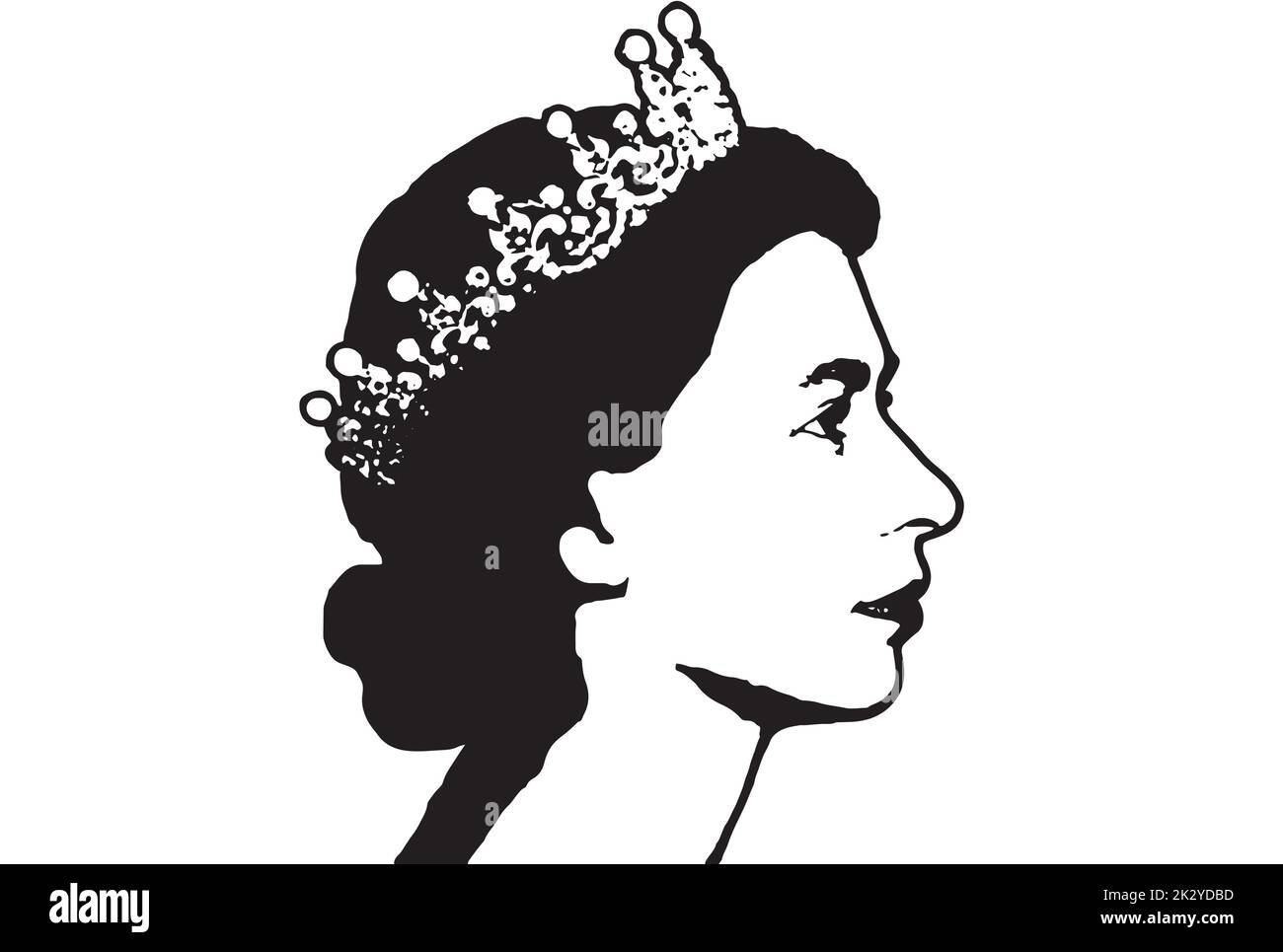 Logo queen con silhouette laterale in bianco e nero e foto per magliette e Web usage art Illustrazione Vettoriale