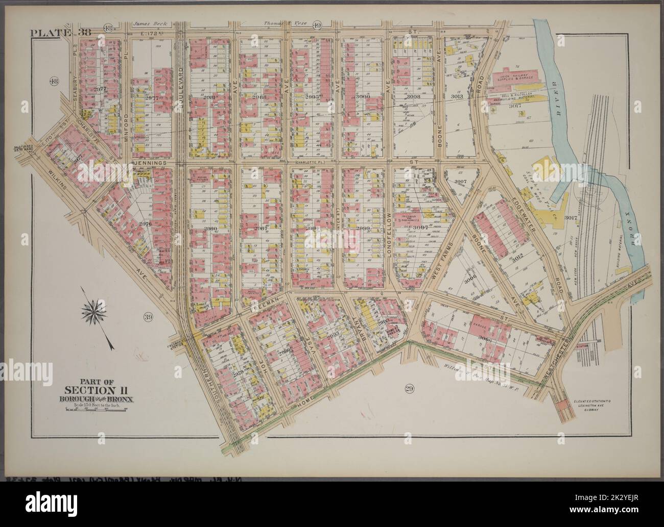 G.W. Bromley & Co.. Cartografica, Mappe. 1921. Lionel Pincus e la Principessa Firyal Map Division. Bronx (New York, N.Y.), Real Property , New York (state) , New York Plate 38, parte della Sezione 11, Borough of the Bronx. Delimitata da E. 172nd Street, Edgewater Road, Westchester Street, Home Street, Southern Boulevard, Wilkins Avenue, E. 170th Street e Seabury Place. Foto Stock