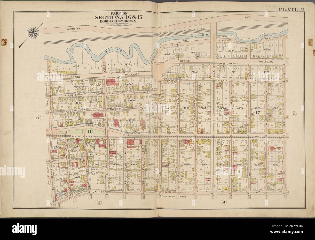 Cartografica, Mappe. 1913. Lionel Pincus e la Principessa Firyal Map Division. Bronx (New York, N.Y.), New York (N.Y.) Piastra 3 Mappa delimitata da Webster Ave., E. 225th St., Barnes Ave., E. 213th St. Foto Stock