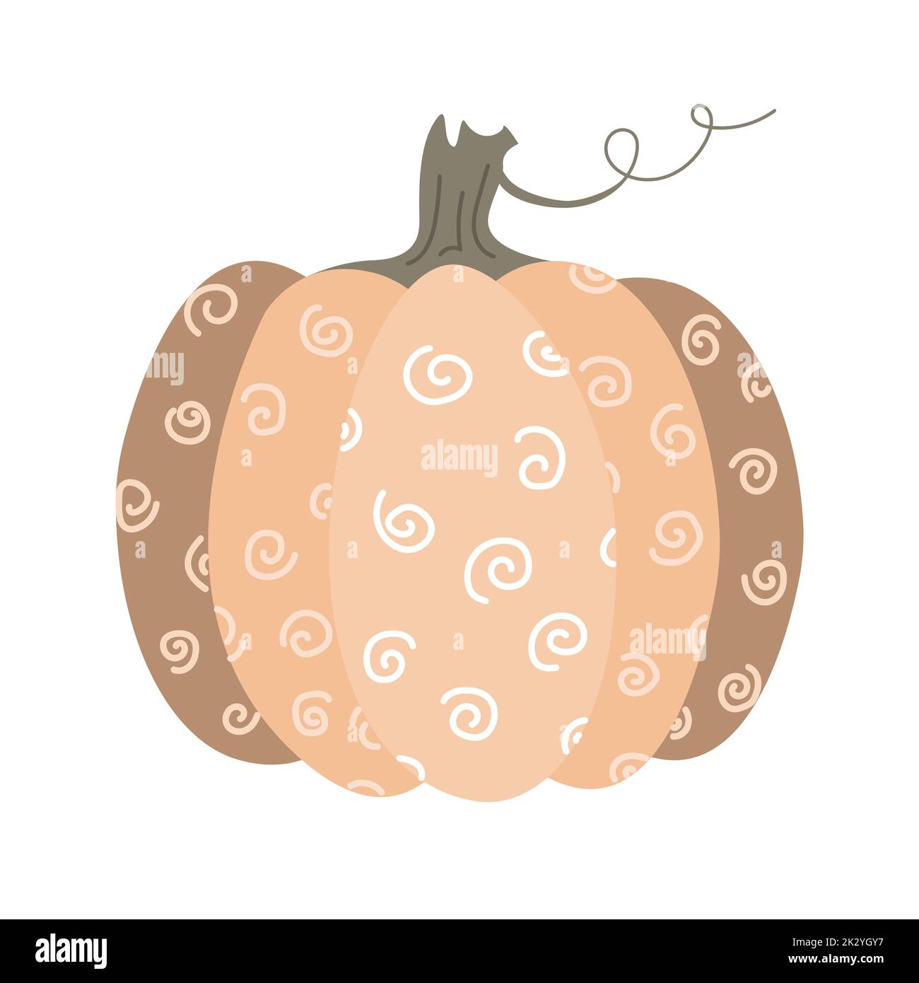 Carino zucca isolata con ornamento di doodle. Illusione vettoriale piatta. Halloween o simbolo del giorno del Ringraziamento Illustrazione Vettoriale