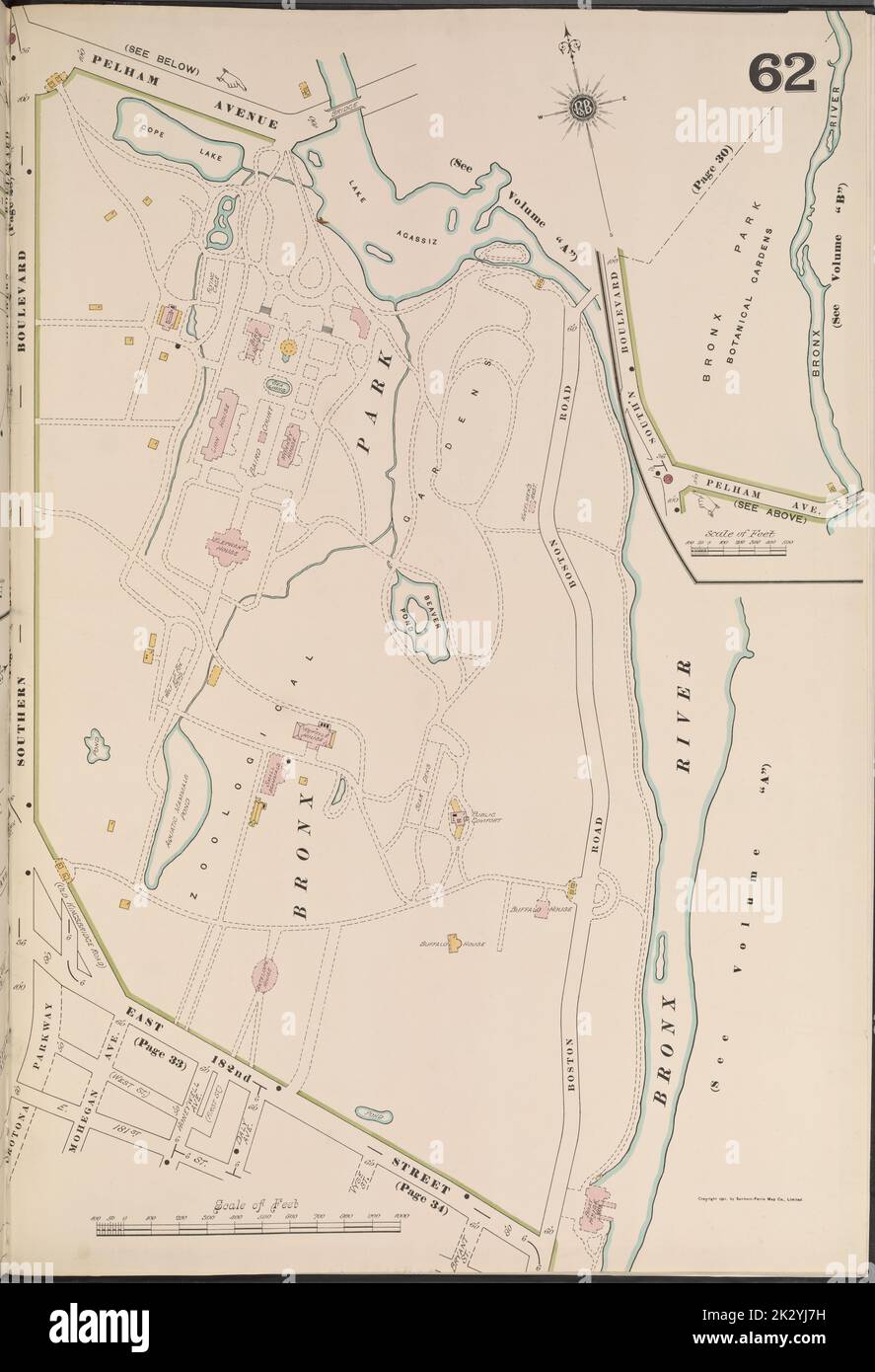Cartografica, Mappe. 1901. Lionel Pincus e la Principessa Firyal Map Division. Assicurazione antincendio , New York (stato), Real Property , New York (stato), Cities & Cities , New York (stato) Bronx, V. 14, Plate No. 62 Mappa delimitata da Pelham Ave., Bronx River, E. 182nd St., Southern Blvd. Foto Stock