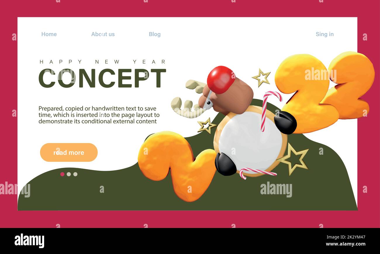 Vacanze invernali, Landing Page Template per la festa aziendale. I personaggi più piccoli celebrano il nuovo anno con un enorme ballo di 2022 numeri, bevendo champagne. Illustrazione vettoriale Illustrazione Vettoriale