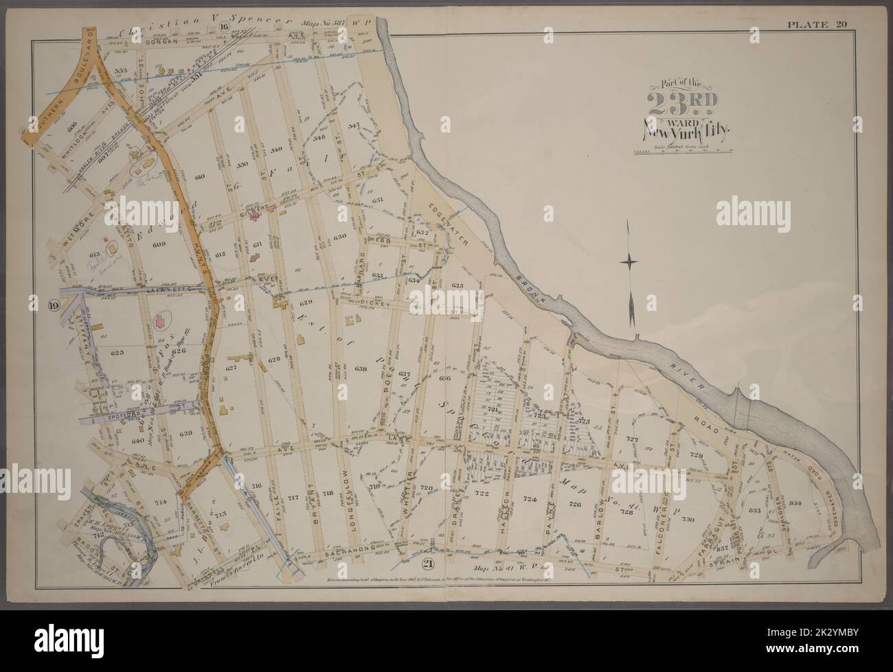 Cartografica, Mappe. 1887. Lionel Pincus e la Principessa Firyal Map Division. New York (N.Y.), Manhattan (New York, N.Y.) Piastra 20: Delimitata da Dongan Ave., Edgewater Rd., Strain Pl., Sacrahong St., Grinnell Pl., Tiffany St., Winslow St., Bacon St., Craven St., Tiffany St., Wetmore Ave., Barretto St. E Southern Boulevard. Parte del 23rd Ward, New York City. Foto Stock