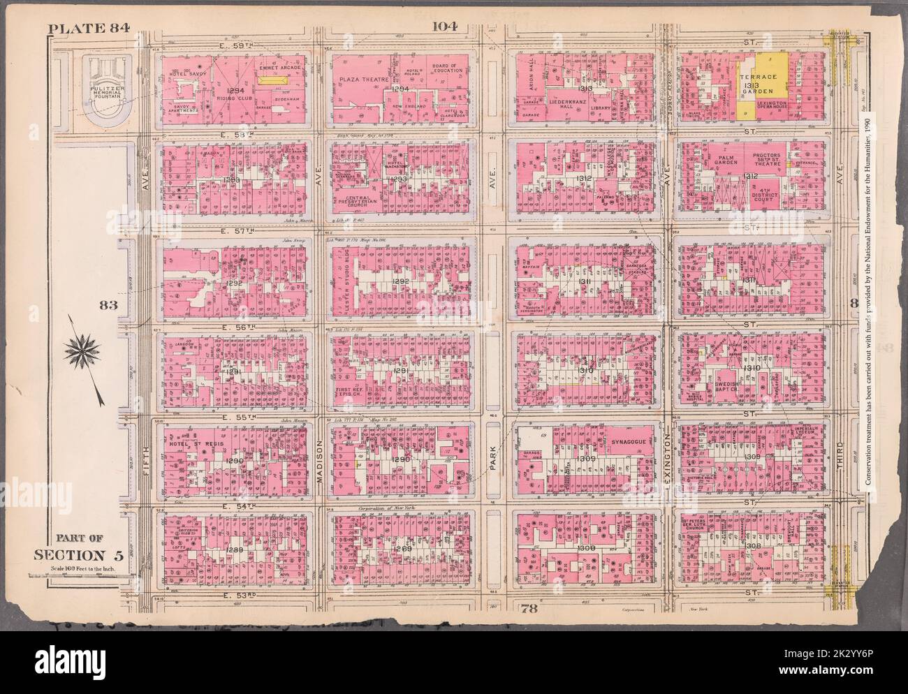 Cartografica, Mappe. 1916. Lionel Pincus e la Principessa Firyal Map Division. Atlas, Manhattan (New York, N.Y.), Real Property , New York (state) , New York Plate 84: Delimitato da E. 59th Street, Third Avenue, E. 53rd Street e Fifth Avenue parte della Sezione 5 Foto Stock