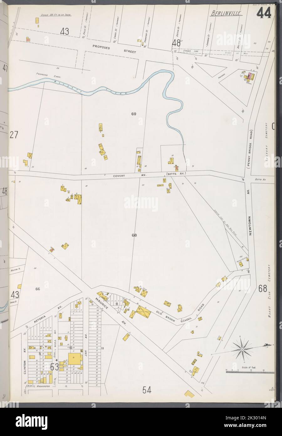 Cartografica, Mappe. 1884 - 1936. Lionel Pincus e la Principessa Firyal Map Division. Assicurazione antincendio , New York (stato), Real Property , New York (stato), Cities & Town , New York (stato) Queens V. 3, Plate No. 44 Mappa delimitata da Proposed Street, Newtown Ave., Maurice Ave., Astoria Ave., Maurice Ave. Foto Stock