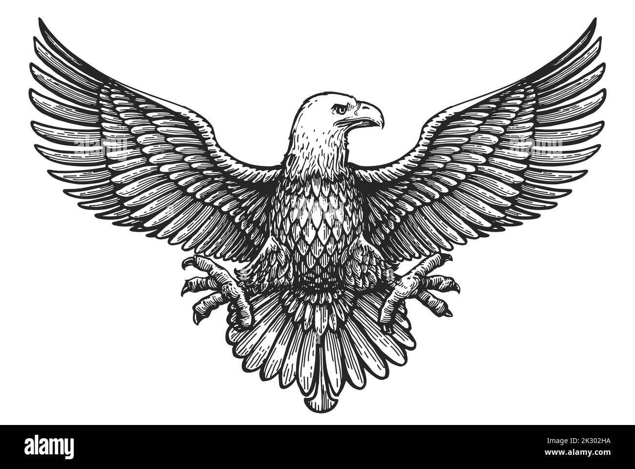 Aquila con ali sparse. Simbolo reale disegno disegnato a mano in stile d'incisione vintage. Illustrazione vettoriale Illustrazione Vettoriale
