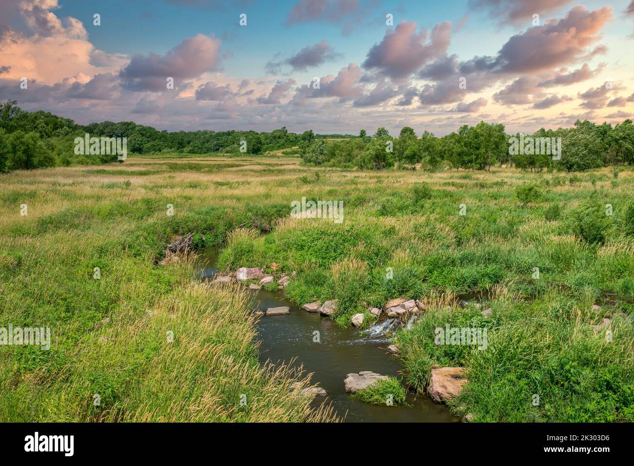 Mound Creek al crepuscolo al Blue Mounds state Park, Minnesota Foto Stock