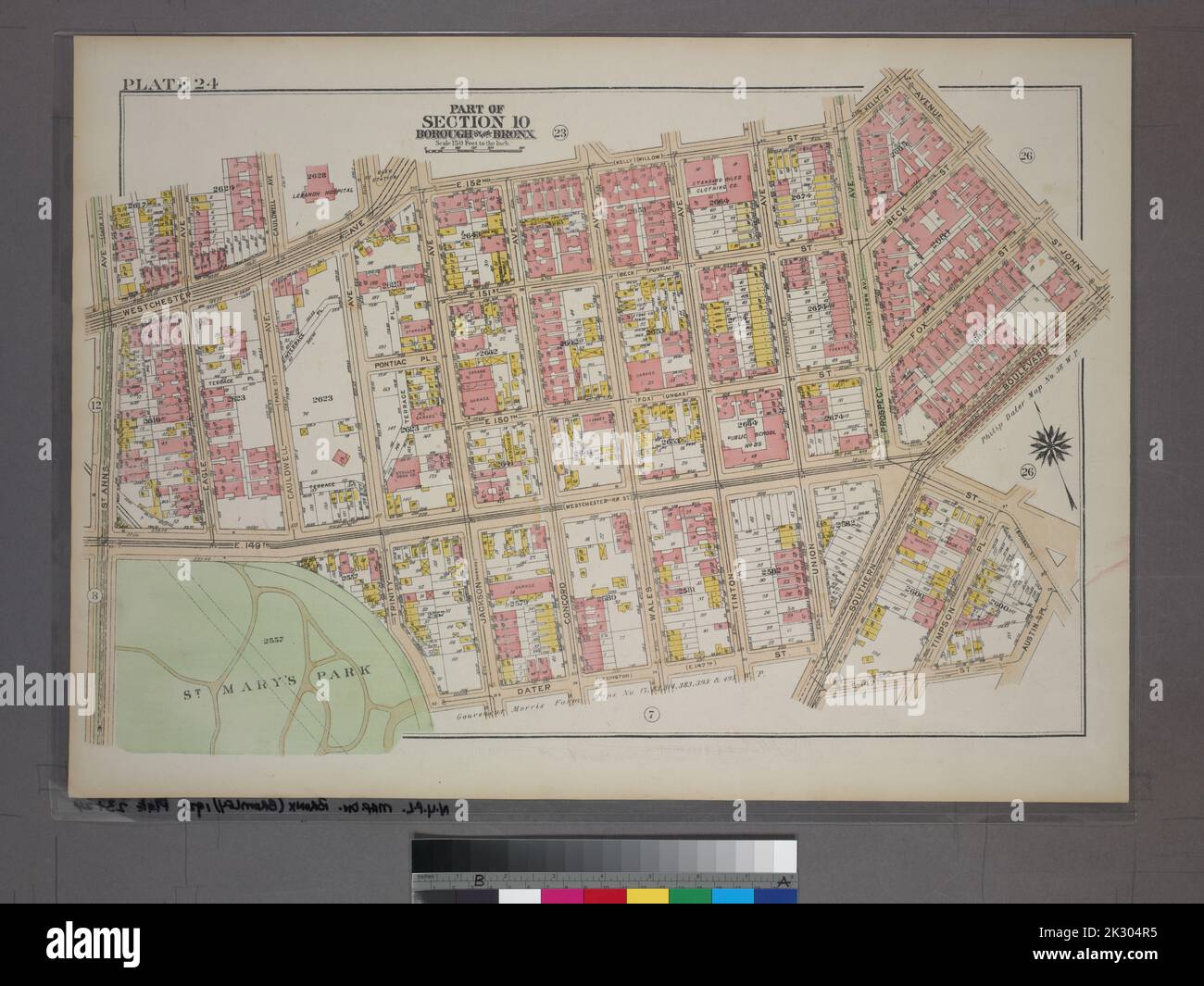 G.W. Bromley & Co.. Cartografica, Mappe. 1921. Lionel Pincus e la Principessa Firyal Map Division. Bronx (New York, N.Y.), Real Property , New York (state) , New York Plate 24, parte della Sezione 10, Borough of the Bronx. Delimitata da E. 152nd Street, Kelly Street, Avenue St. John, Southern Boulevard, E. 149th Street, Austin Place, E. 147th Street (Dater Street), Trinity Avenue, E. 149th Street e St. Anns Avenue. Foto Stock