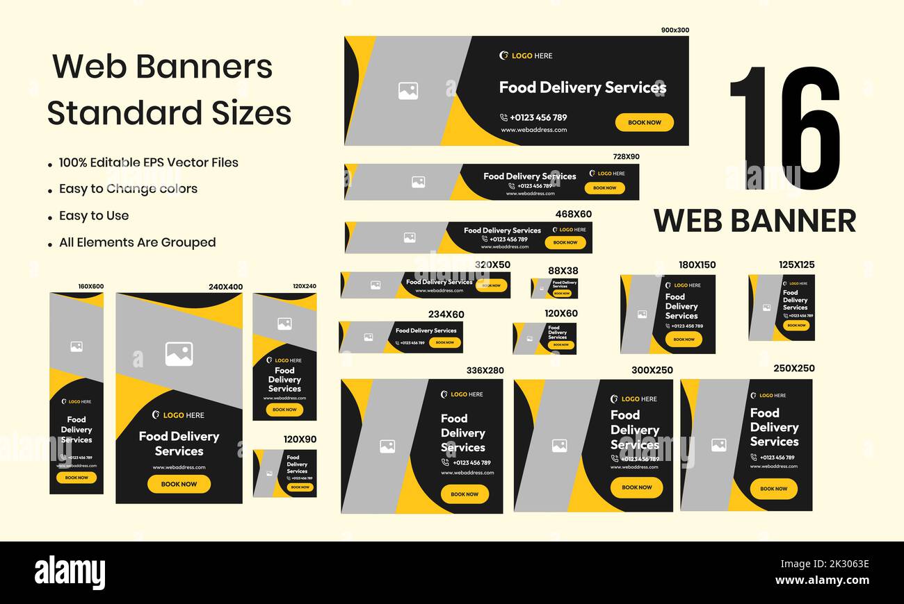 Food Delivery Services Web Bundle Social Media Post Banner Vector Design Illustrazione Vettoriale