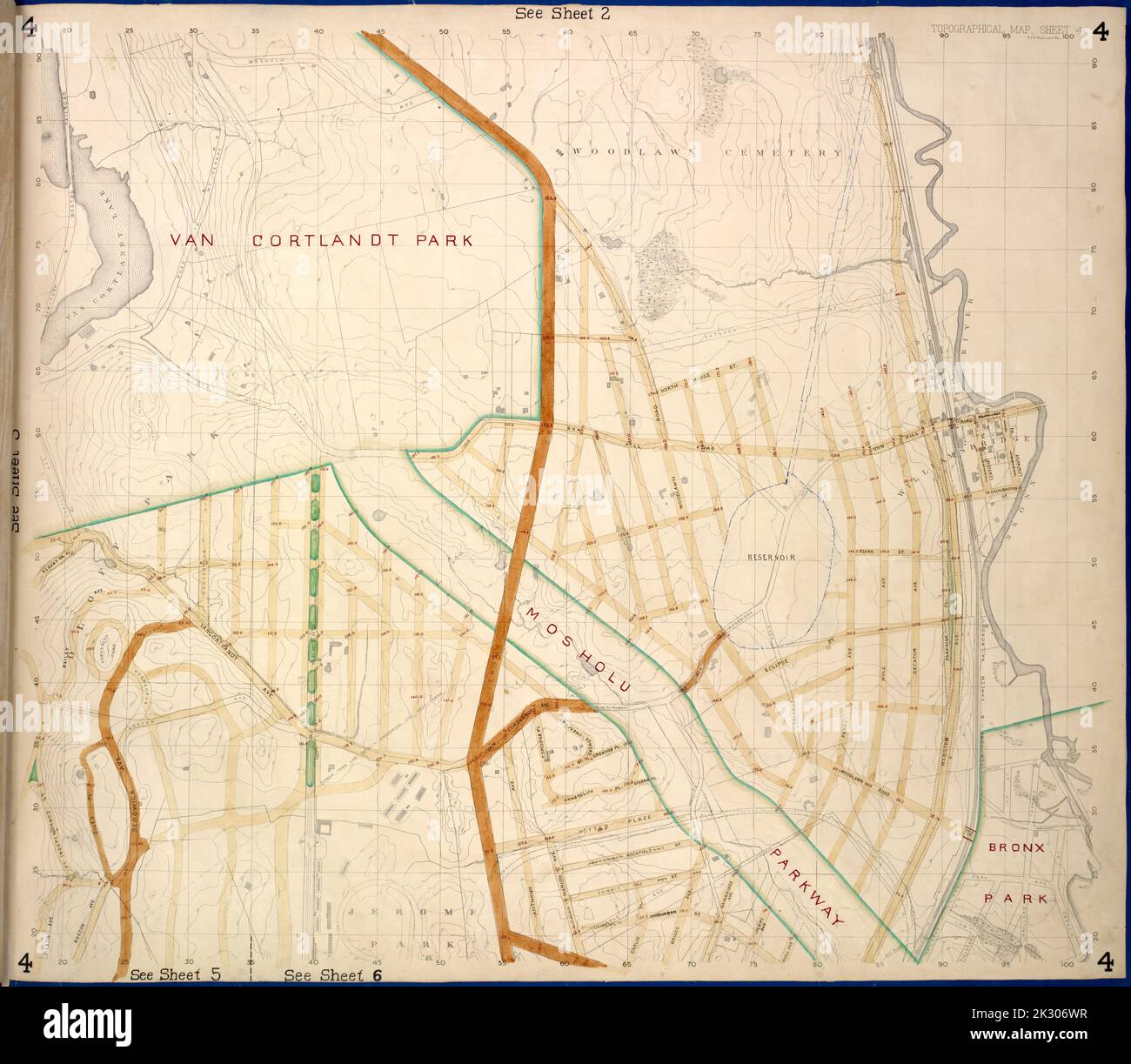 New York (N.Y.). Dipartimento dei Parchi. Divisione topografica. Cartografica, Mappe. 1873. Lionel Pincus e la Principessa Firyal Map Division. Contea di Westchester (N.Y.), New York (N.Y.) Bronx, foglio topografico 4; Mappa delimitata da Mosholu Ave., Jerome Ave., Bronx River, Richard St., Lorillard Terrace, Tillotson Ave., Railroad Ave., Hull Ave., Perry Ave., Bainbridge Ave., Briggs Ave., Carlin PL.; inclusi Marion Ave., Antony Ave., Sedgwick Ave., Giles, PL., Boston Ave., Heath Ave., ft. Independence St., Bailey Ave., Albany Road, Van Cortlanat Ave., New York Boston Railroad Foto Stock
