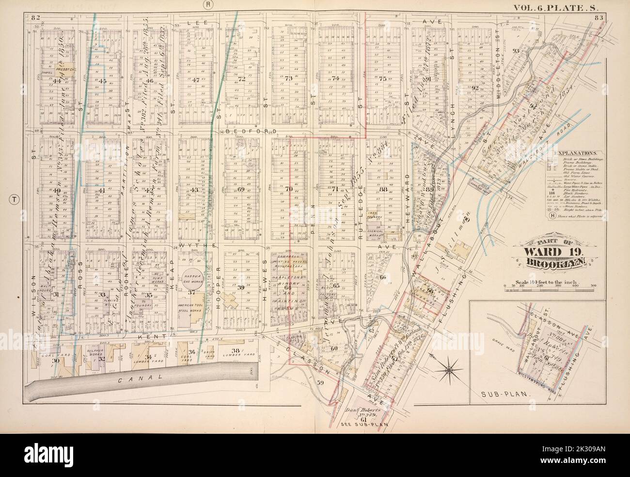 Cartografica, Mappe. 1880. Lionel Pincus e la Principessa Firyal Map Division. Brooklyn (New York, N.Y.), Real Property , New York (state) , New York Vol. 6. Plate, S. Map Bound by Lee Ave., Flushing Ave., Classon Ave., Hewes St., Canal, Wilson St., inclusi Bedford Ave., Wythe Ave., Kent Ave., Ross St., Rodney St., Keap St., Hooper St., Penn St., Rutledge St., Heyward Street, Lynch Street, Middleton Street, Wallabout Street Foto Stock