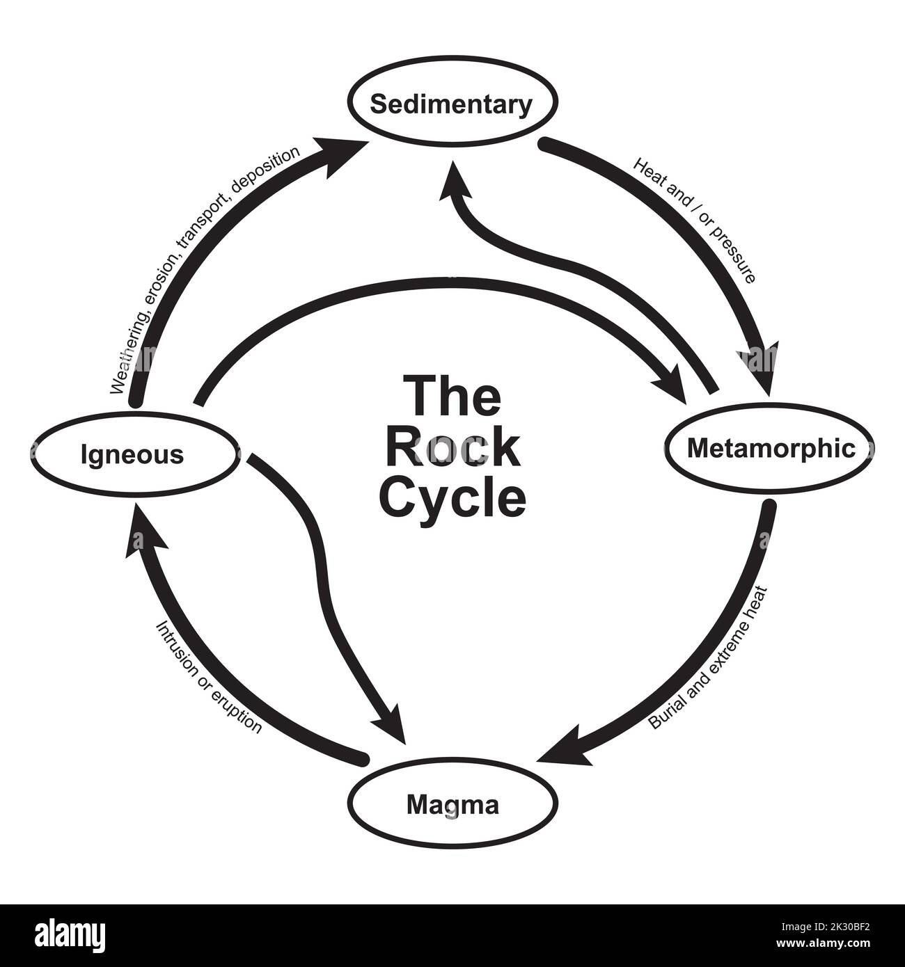Schema del ciclo rock. Tipo di rocce. Classificazione rocce. Illustrazione vettoriale. Illustrazione Vettoriale