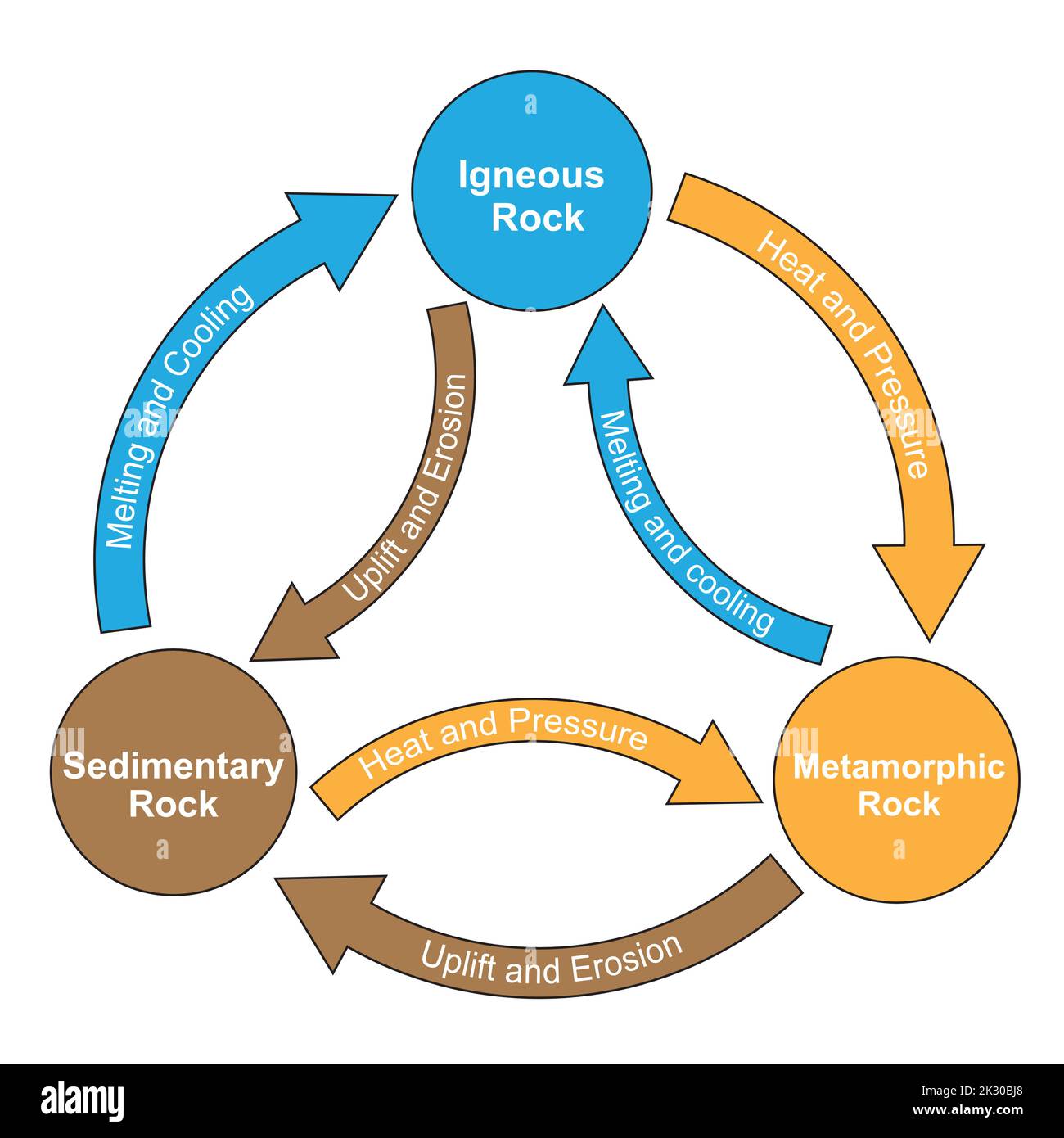Schema del ciclo rock. Tipo di rocce. Classificazione rocce. Illustrazione vettoriale. Illustrazione Vettoriale