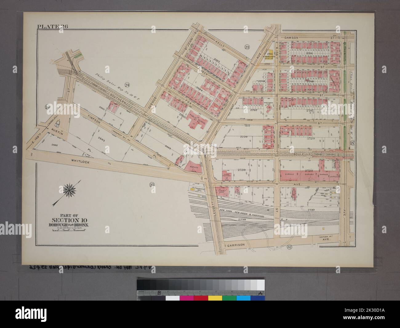 G.W. Bromley & Co.. Cartografica, Mappe. 1921. Lionel Pincus e la Principessa Firyal Map Division. Bronx (New York, N.Y.), Real Property , New York (state) , New York Plate 26, parte della Sezione 10, Borough of the Bronx. Delimitata da Southern Boulevard, Avenue St. John, Kelly Street, Leggett Avenue, Dawson Street, Longwood Avenue, Garrison Avenue, Leggett Avenue, Whitlock Avenue e E. 149th Street. Foto Stock