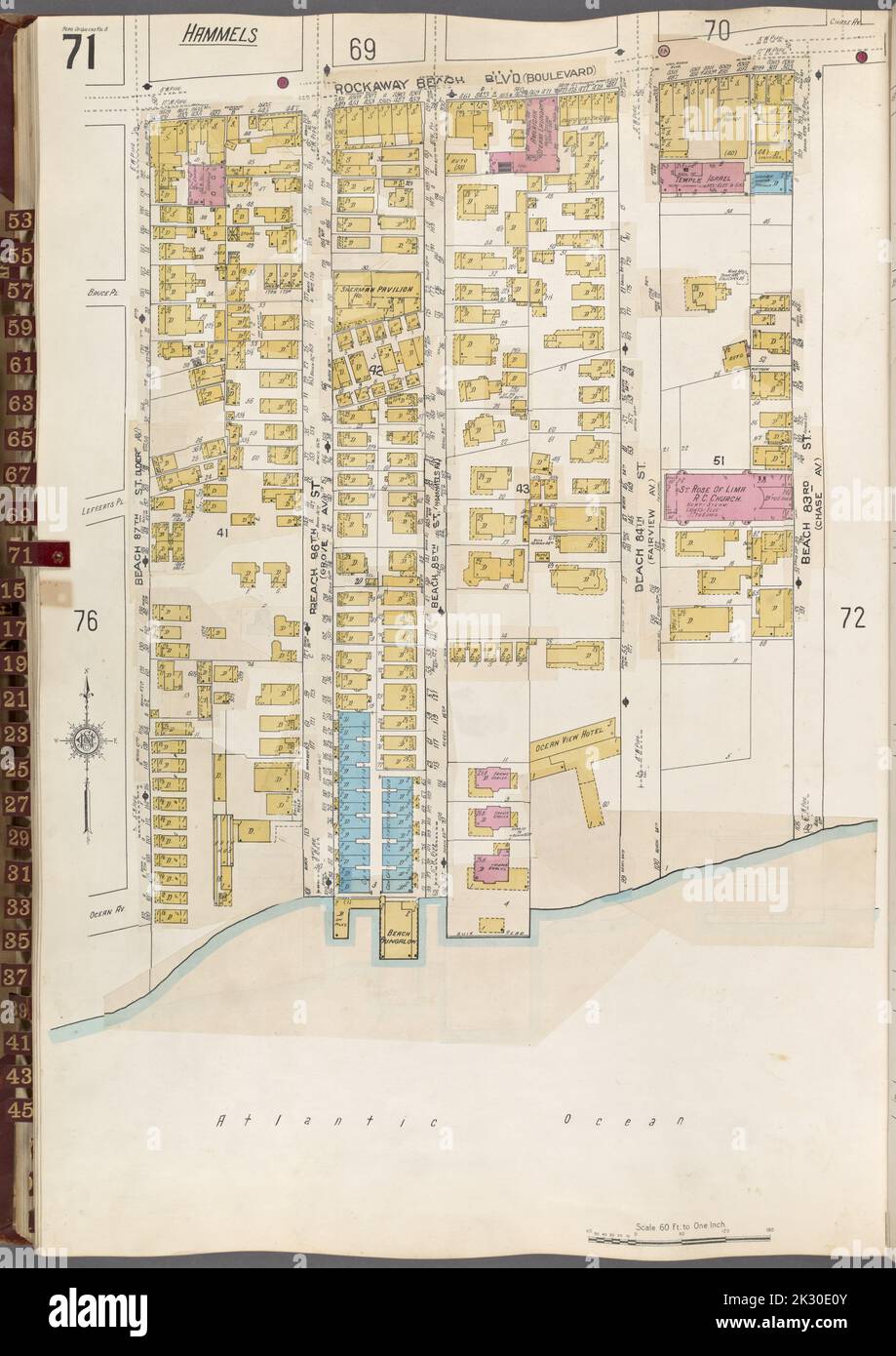 Cartografica, Mappe. 1912 - 1922. Lionel Pincus e la Principessa Firyal Map Division. Assicurazione antincendio , New York (stato), Real Property , New York (stato), Cities & Cities , New York (stato) Queens V. 8, Plate No. 71 Mappa delimitata da Rockaway Beach Blvd., Beach 83rd St., Atlantic Ocean, Beach 87th St Foto Stock