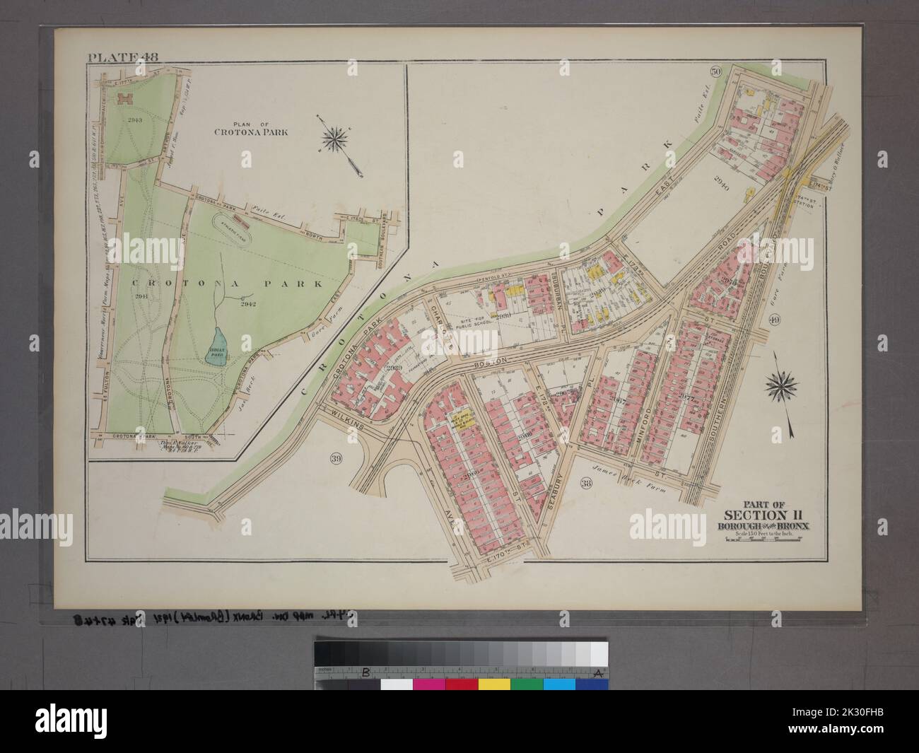 G.W. Bromley & Co.. Cartografica, Mappe. 1921. Lionel Pincus e la Principessa Firyal Map Division. Bronx (New York, N.Y.), Real Property , New York (state) , New York Plate 48, parte della Sezione 11, Borough of the Bronx. Delimitato da Crotona Park East, Southern Boulevard, E. 172nd Street, Seabury Place, E. 170th Street e Wilkins Avenue. Foto Stock