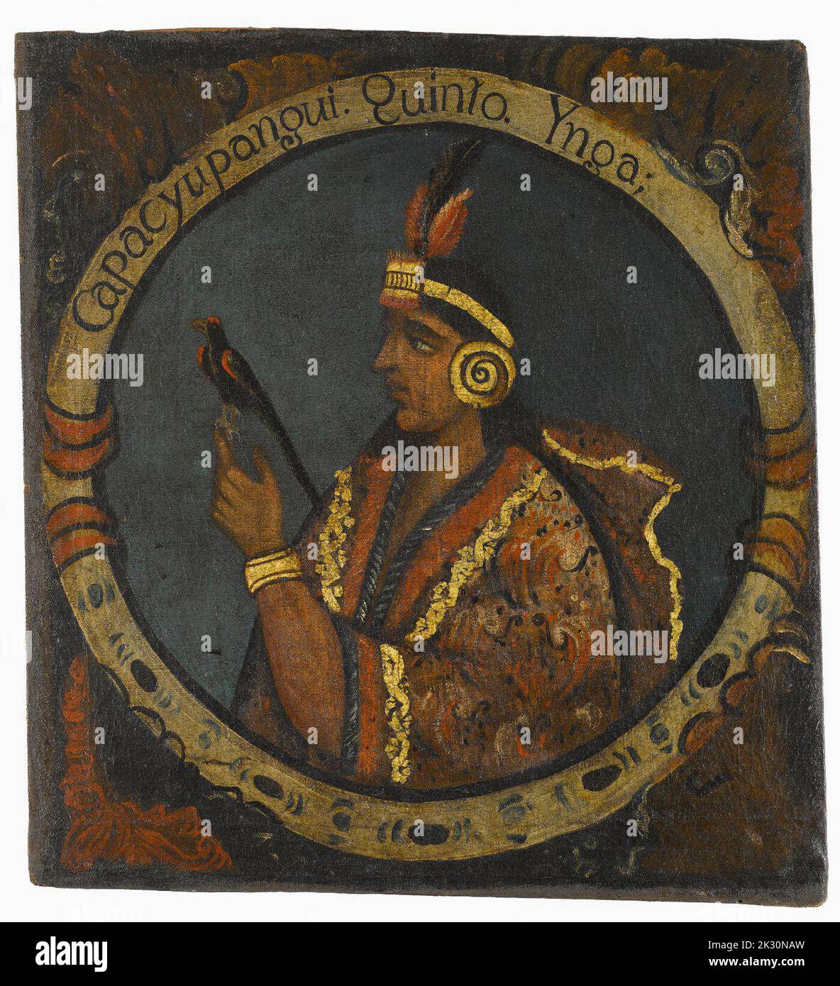 Ritratto di Capac Yupanqui, Quinta Inca, peruviano, pittura ad olio, metà 1800 Foto Stock