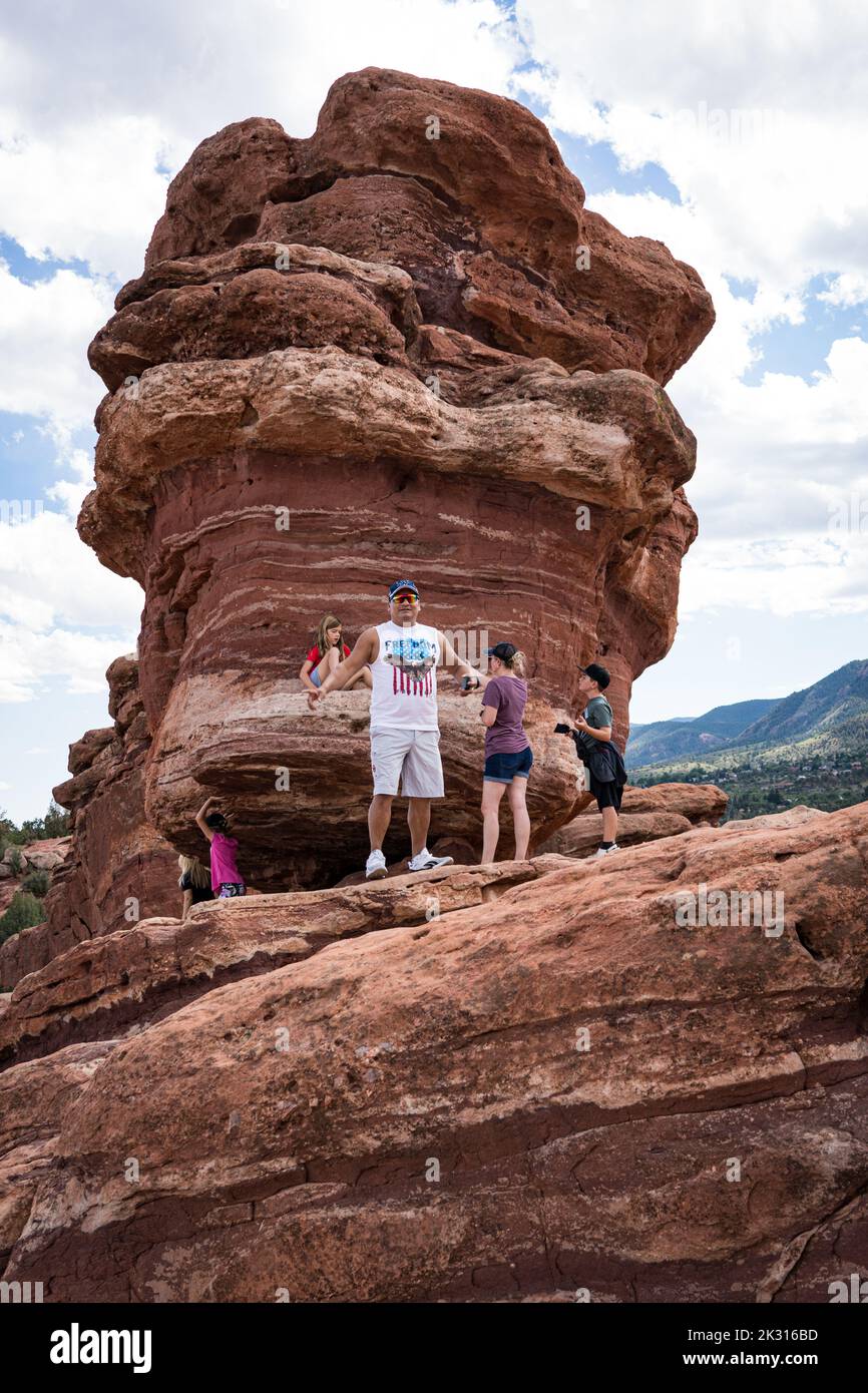 Formazioni rocciose rosse naturali nel Giardino degli dei in Colorado Foto Stock