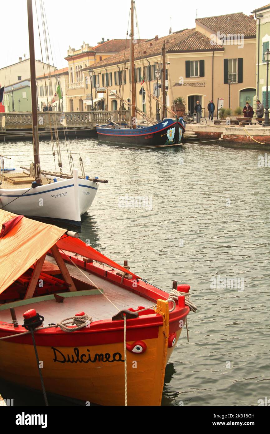 Cesenatico, Italia. Barche storiche a Porto canale. Foto Stock