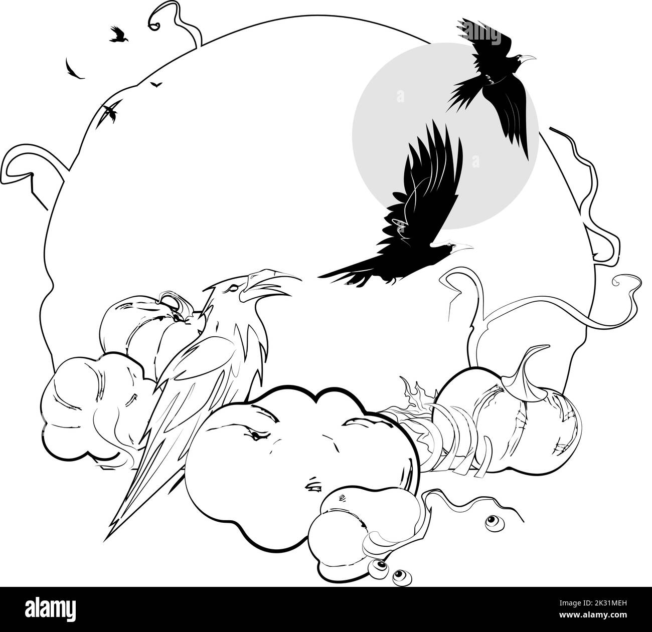 Trucco o trattare la pagina da colorare. Pagina da colorare di Halloween per i bambini. Cartoon bambini in costumi di Halloween. Illustrazione vettoriale Illustrazione Vettoriale