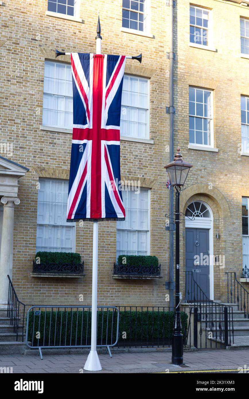 bandiera Union jack che vola a Windsor, per i funerali della regina Elisabetta 11 Foto Stock