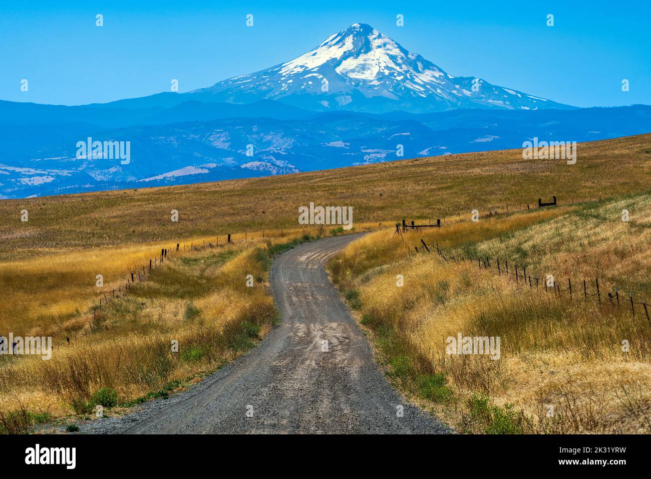 Vista panoramica sulla campagna con il monte Hood, The Dalles, Oregon, USA Foto Stock