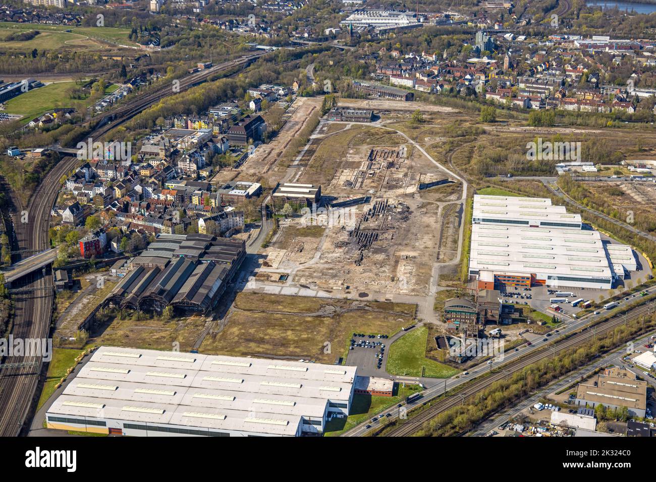 Veduta aerea, Smart Rhino URBAN. Progetto di sviluppo con ZukunftsCampus, Union Gewerbehof GmbH Industrial estate, Rheinische Straße, Dorstfelder Brück Foto Stock