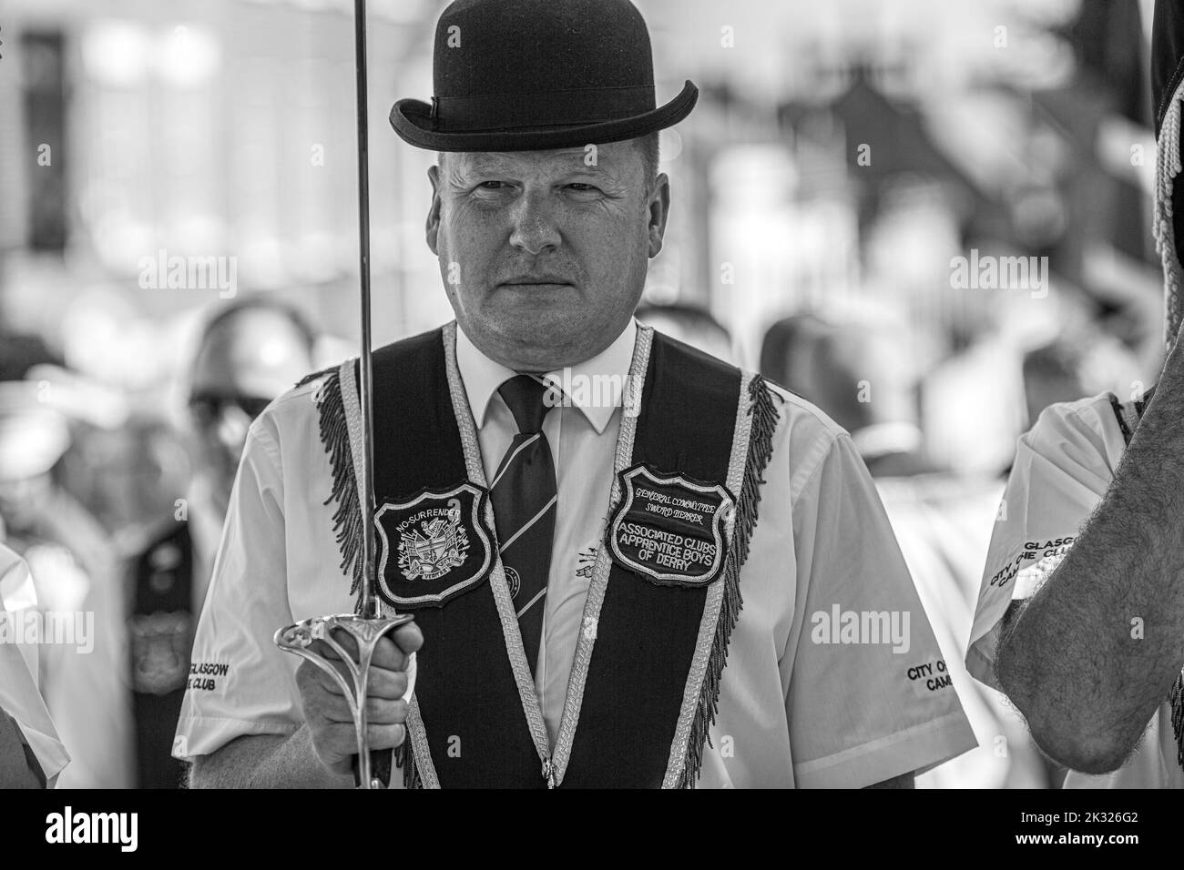 13 agosto 2022, Londonderry , la East Bank Protestant Boys Flute Band che partecipa all'annuale sollievo della sfilata di Derry. Foto Stock