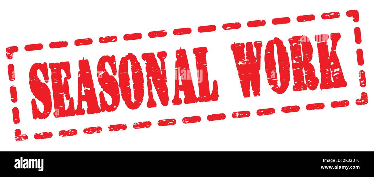 Testo DI LAVORO STAGIONALE scritto sul simbolo rosso del trattino. Foto Stock