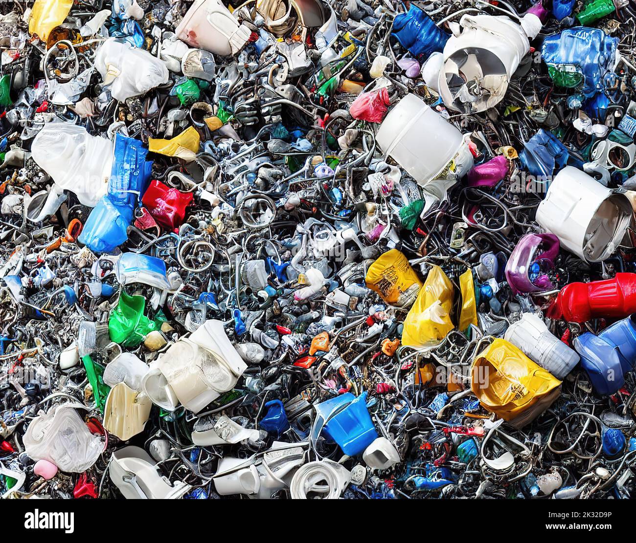 Immagine a tutto schermo di una spazzatura domestica scattata direttamente dall'alto Foto Stock