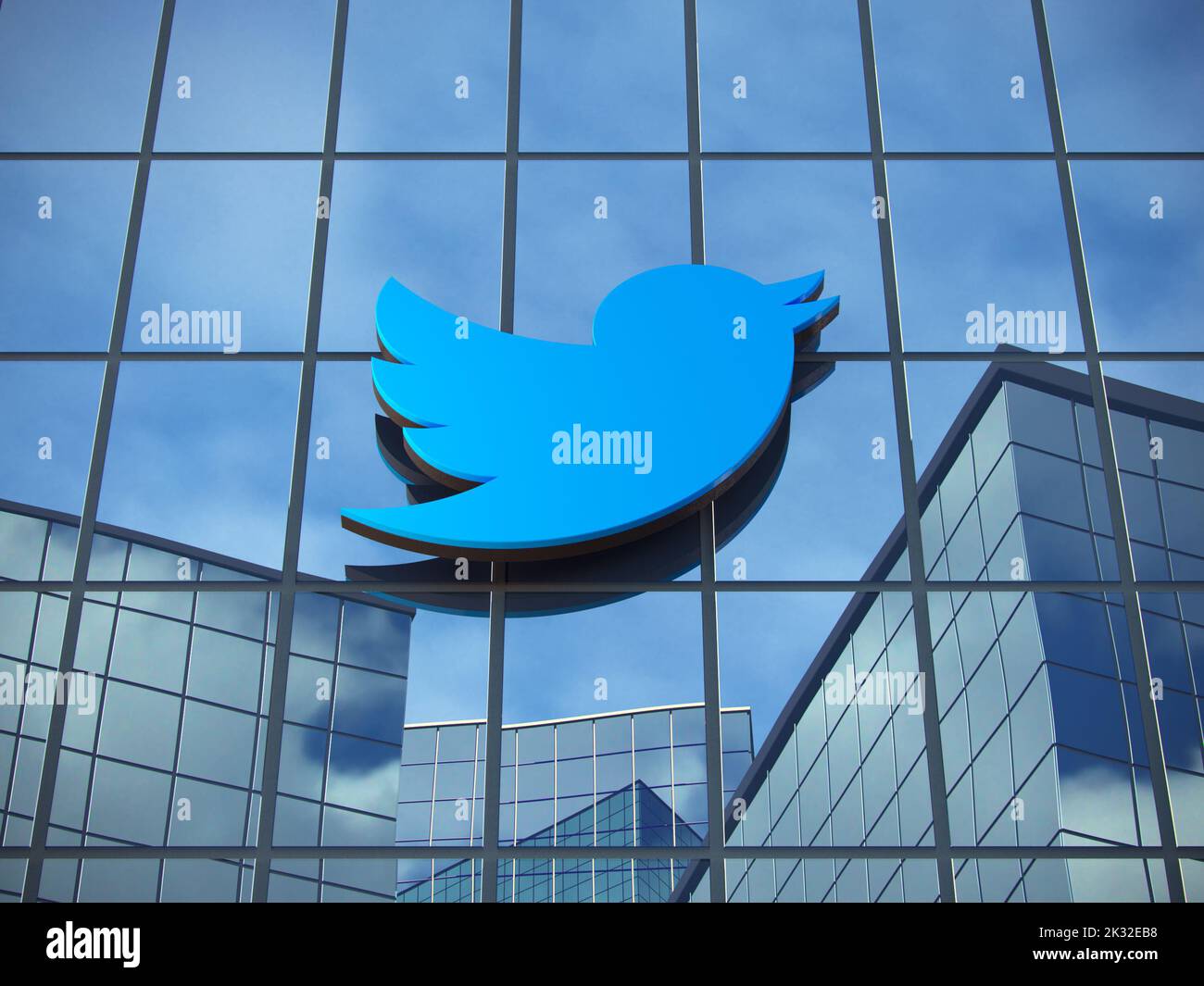 Logo Twitter sulla facciata della sede centrale Foto Stock