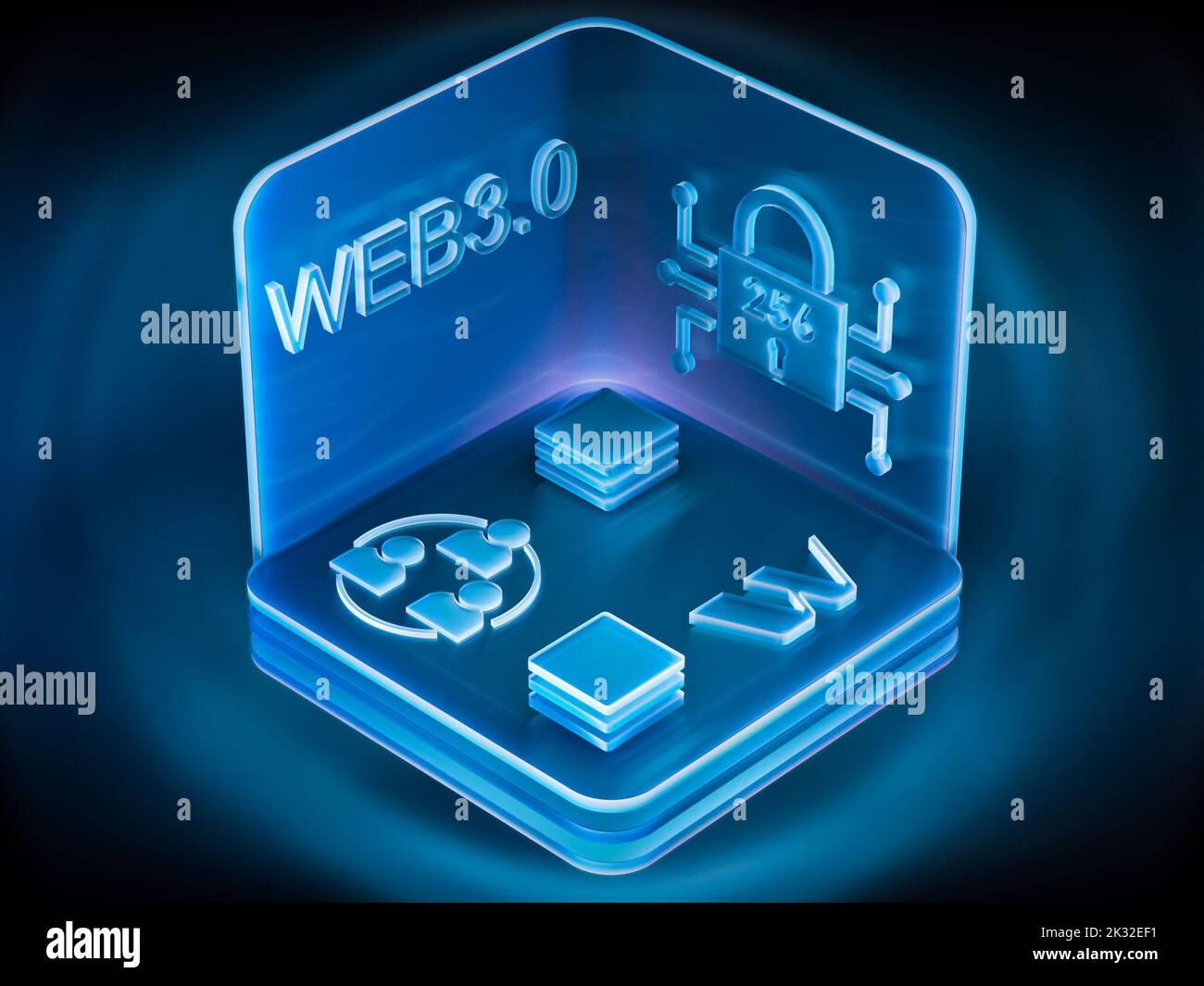 Concetto del futuro internet web 3,0 basato su blockchain Foto Stock