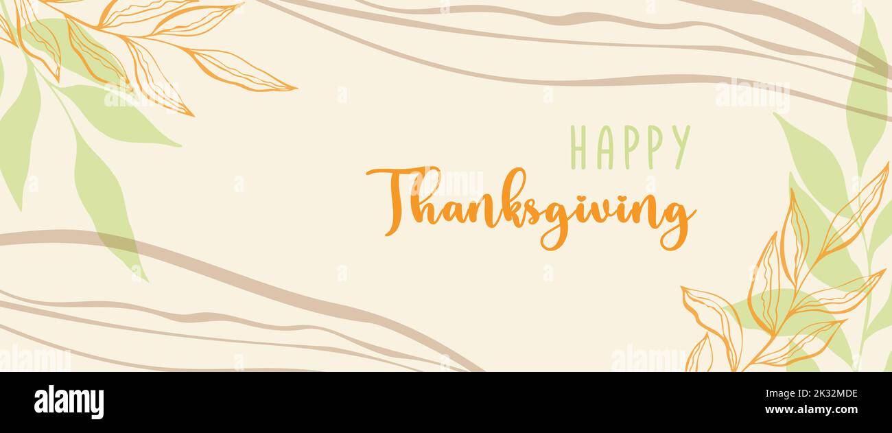 Felice Ringraziamento. Banner biglietto d'auguri con ramoscello, sfondo astratto stile boho. Illustrazione vettoriale Illustrazione Vettoriale