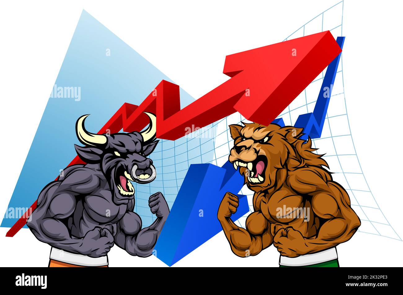 Bull Vs Bear Fight mercato azionario Trading concetto Illustrazione Vettoriale
