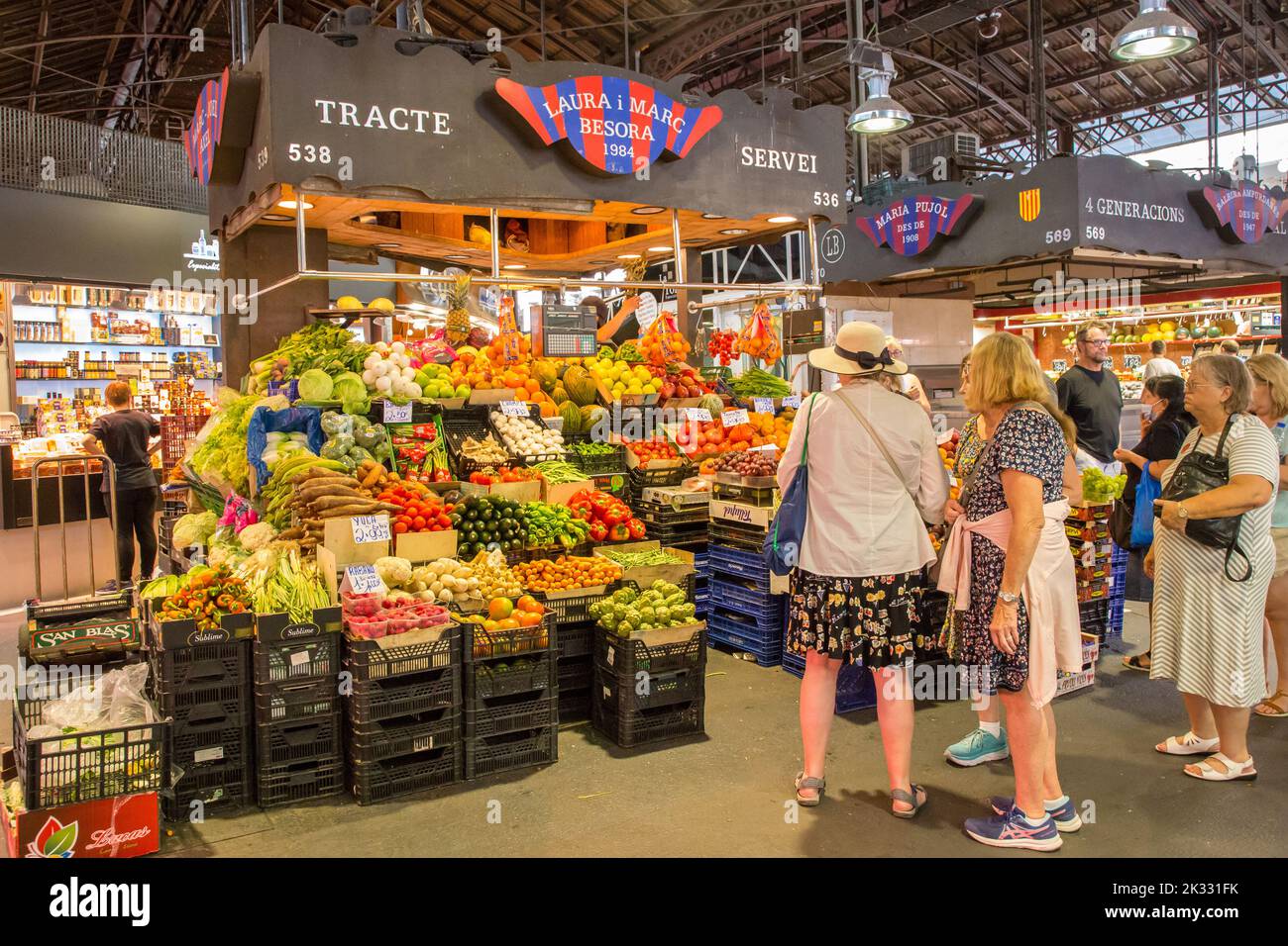 Mercado de la Boqueria, famoso mercato alimentare sulla Rambla, Barcellona, Spagna Foto Stock