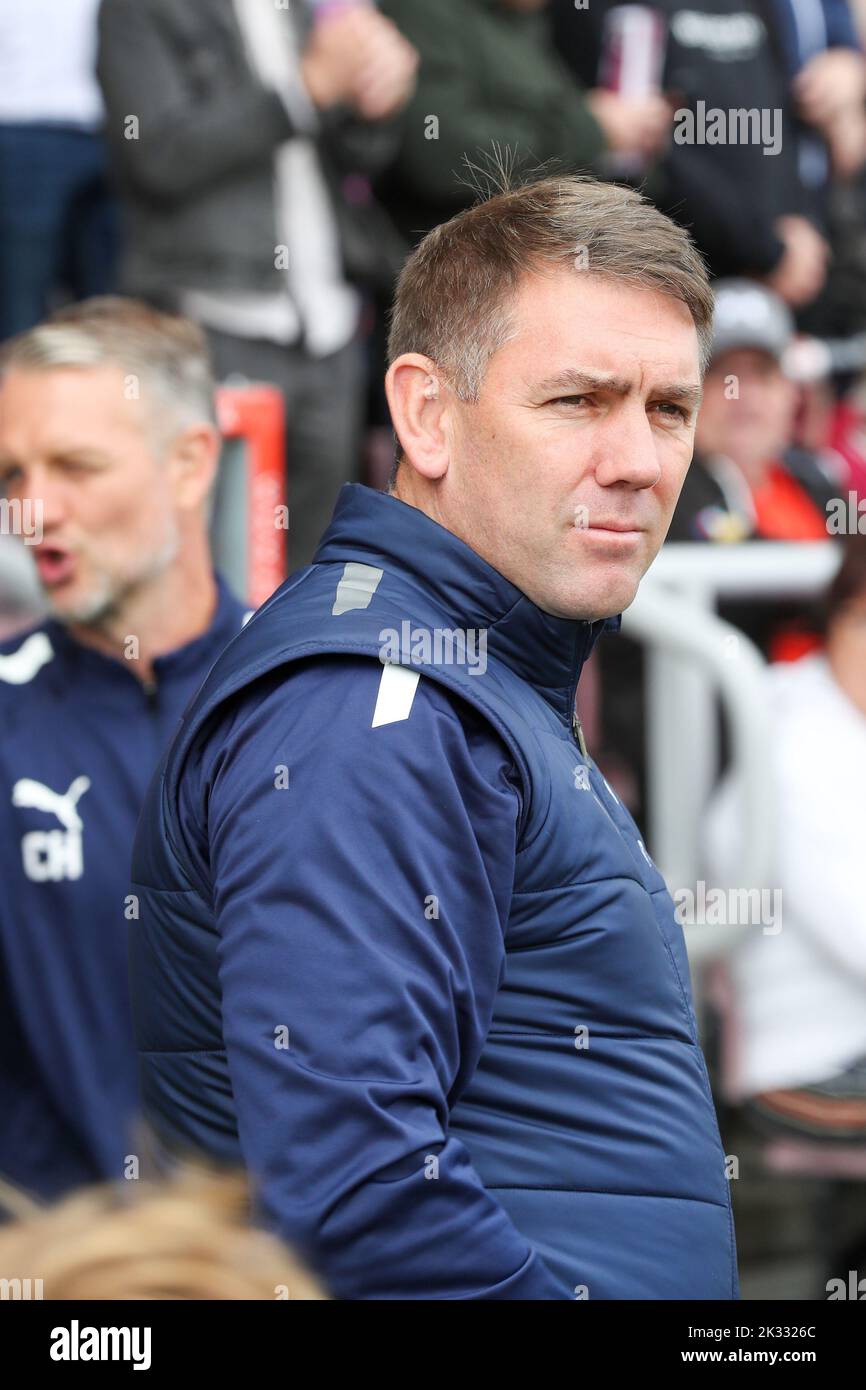 Dave Challinor, manager della contea di Stockport, prima della partita della Sky Bet League 2 tra Northampton Town e Stockport County al PTS Academy Stadium di Northampton, sabato 24th settembre 2022. (Credit: John Cripps | MI News) Credit: MI News & Sport /Alamy Live News Foto Stock