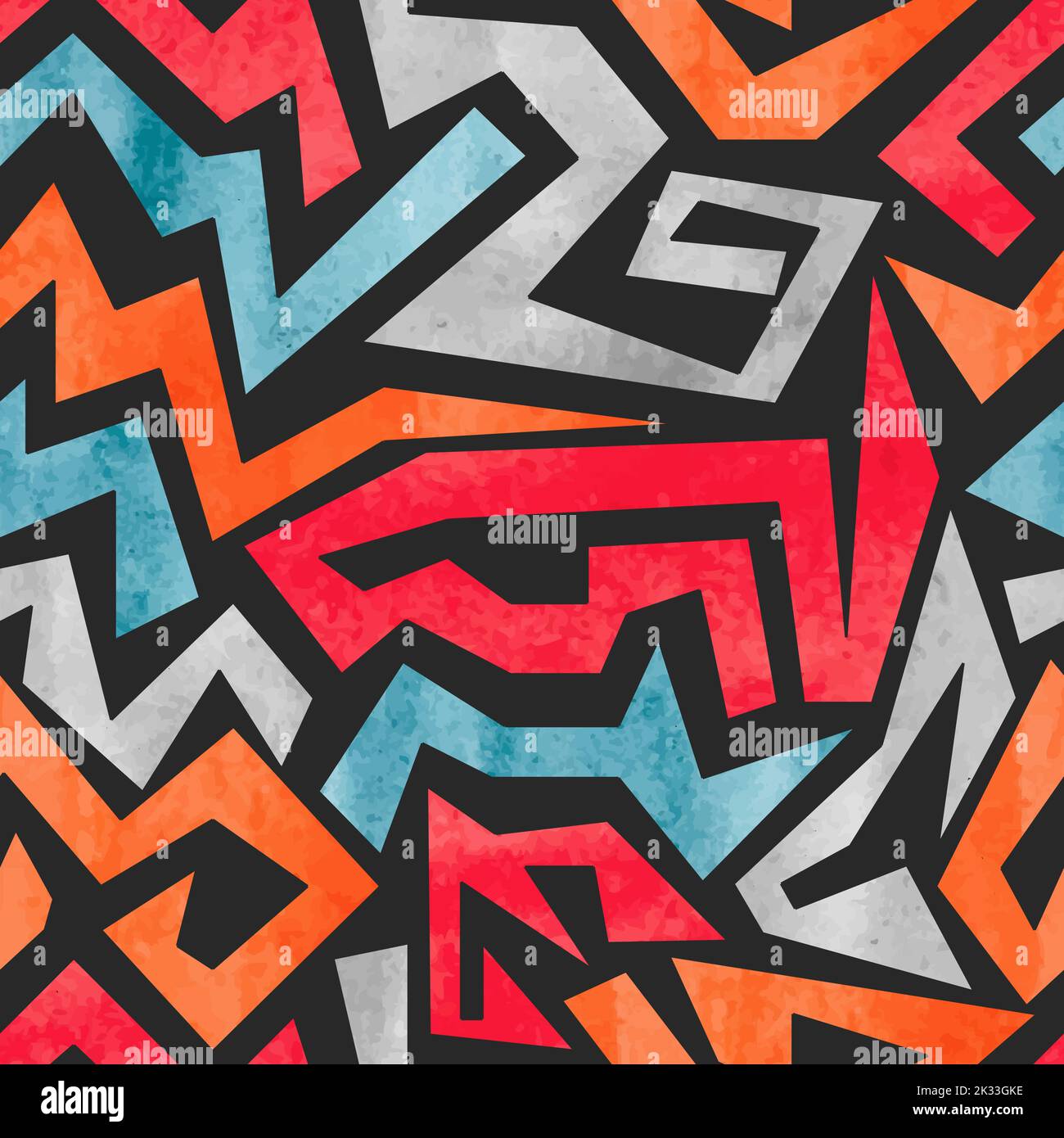 Motivo senza cuciture con graffiti watercolor. Vettore colorato sfondo astratto geometrico Illustrazione Vettoriale