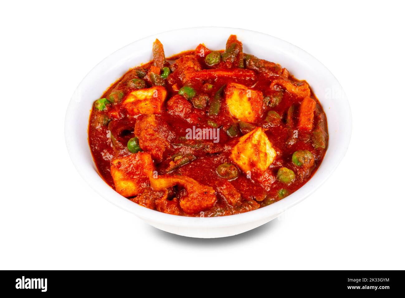 Veg Kolhapuri curry o Vindaloo piatto con sugo di carne piccante Mumbai, India. Cucina vegetariana dell'India settentrionale preparata al cocco, Garam Masala. Popolare si Foto Stock