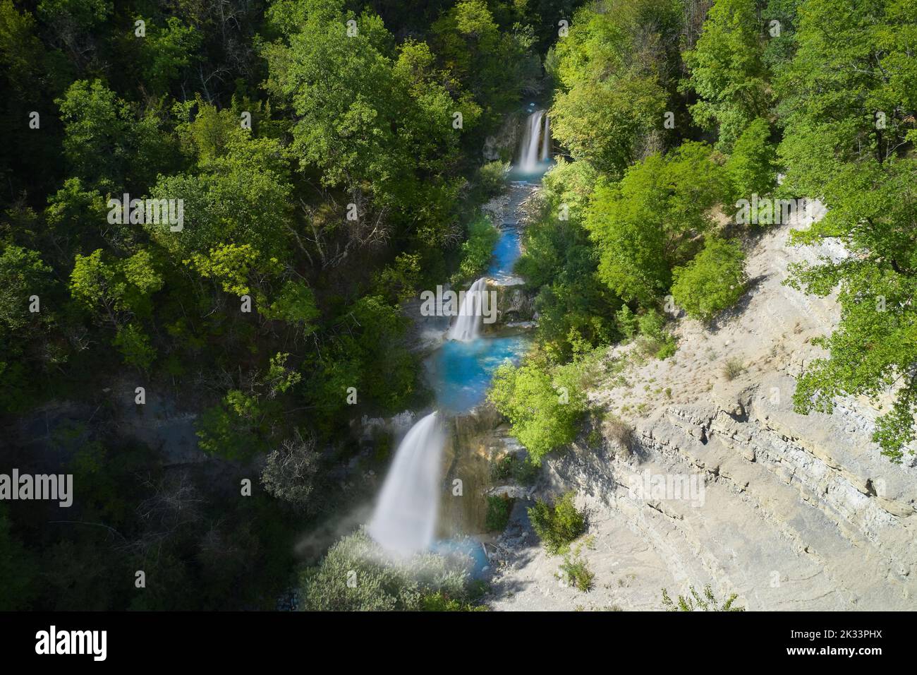 vista panoramica aerea delle tre cascate toscane Foto Stock