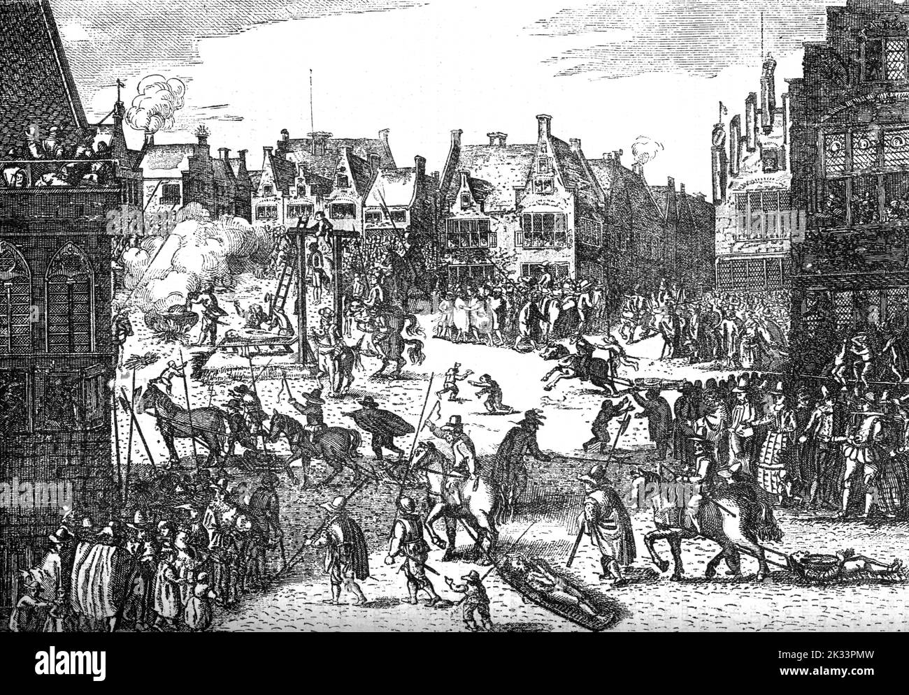 Esecuzione dei cospiratori della Gunpowder Plot nel 1606, Londra, illustrazione storica del XIX secolo Foto Stock