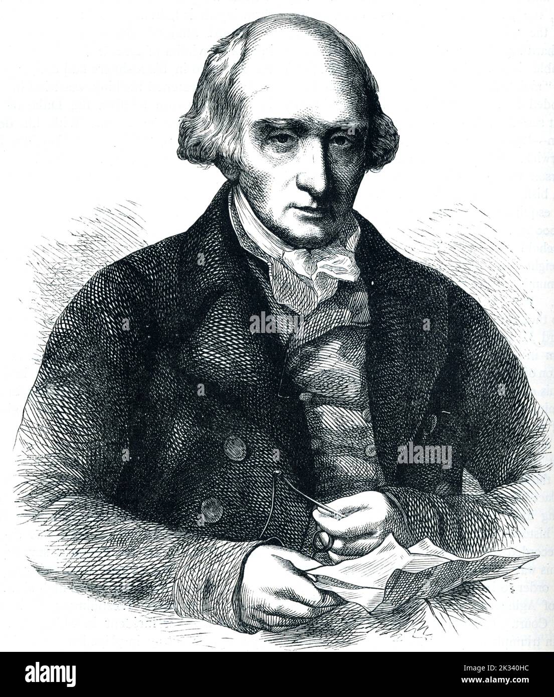 Ritratto di Warren Hastings, primo Governatore generale dell'India, illustrazione dettagliata incisa del XIX secolo, storia coloniale britannica Foto Stock