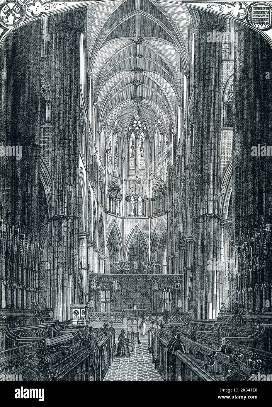 Abbazia di Westminster: Coro Quire e Santuario Londra 19th ° secolo illustrazione Foto Stock