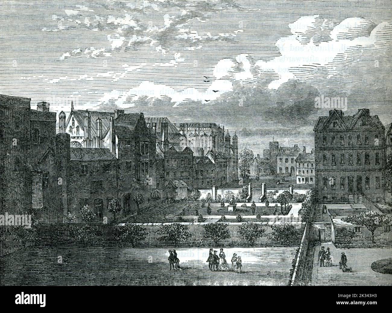 Westminster Hall il più antico edificio della tenuta parlamentare Londra Inghilterra. Costruito nel 1097, la regina Elisabetta II e altri reali giacciono nello stato. 19th ° secolo Foto Stock