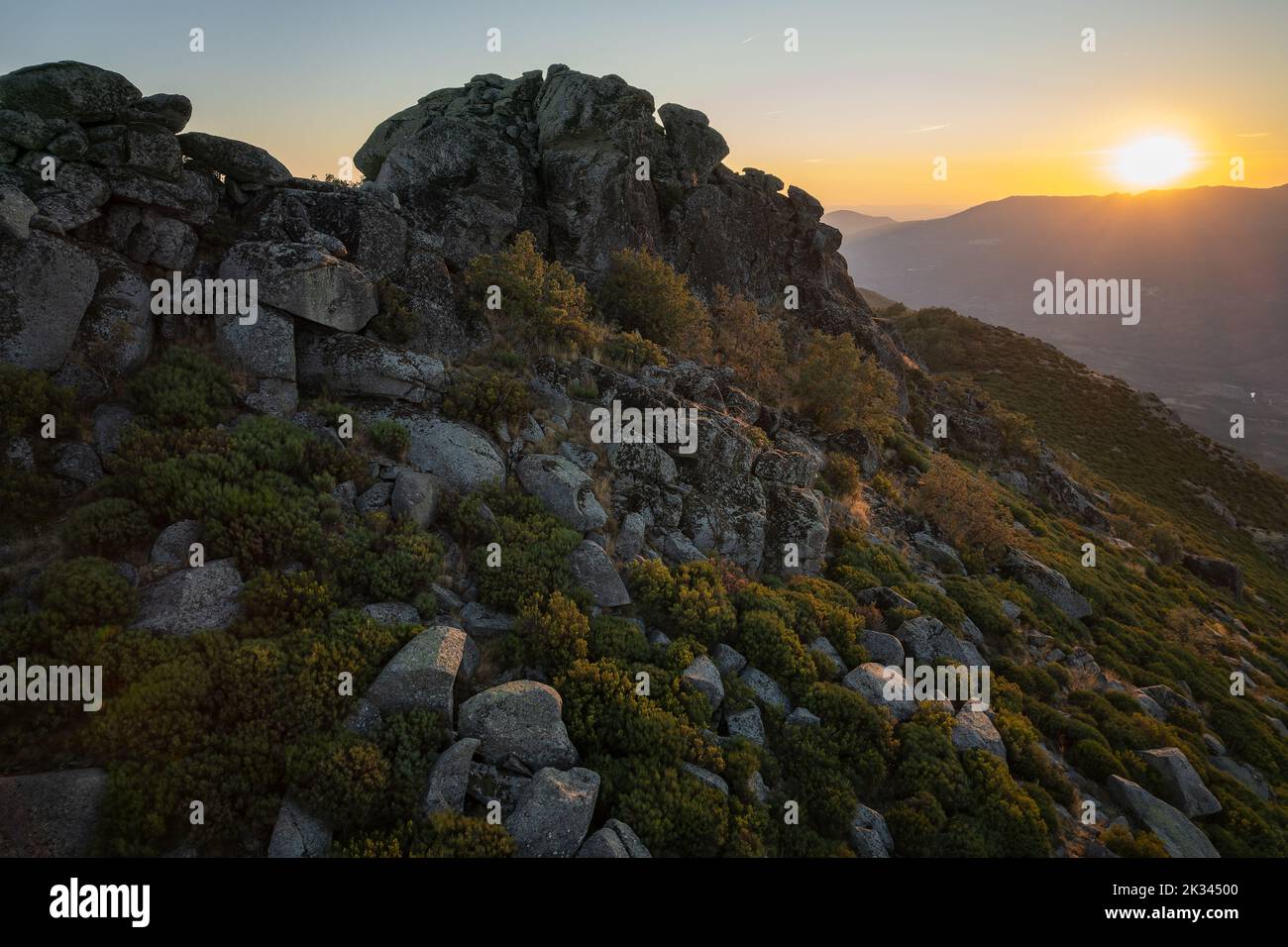 Paesaggio al tramonto in Estremadura. Spagna. Foto Stock