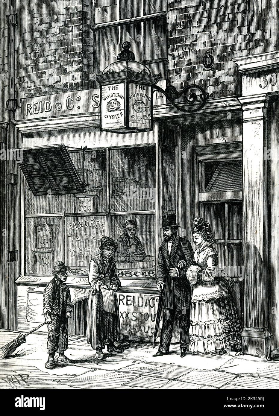 Pub a Covent Garden chiamato dopo un whistling Oyster che è stato venduto nel pub, Drury Lane Covent Garden 19th ° secolo illustrazione Londra Foto Stock