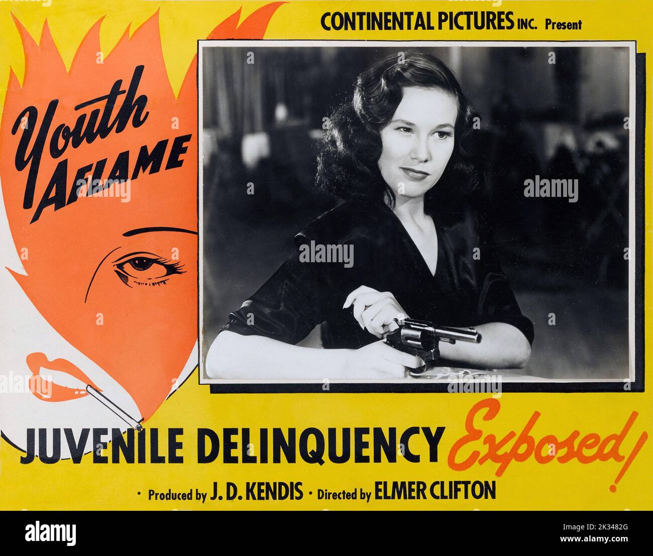 Vintage 1940s Film Poster - YOUTH AFLAME , 1944 film è stato diretto da Elmer Clifton, e stelle Joy Reese e Warren Burr. Foto Stock