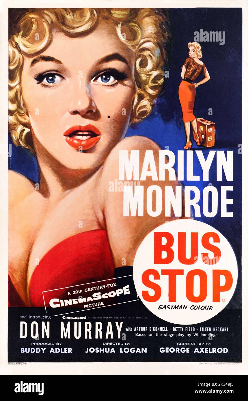 Poster originale del film d'epoca del 1950s - fermata dell'autobus. Marilyn Monroe, 1956). Foto Stock